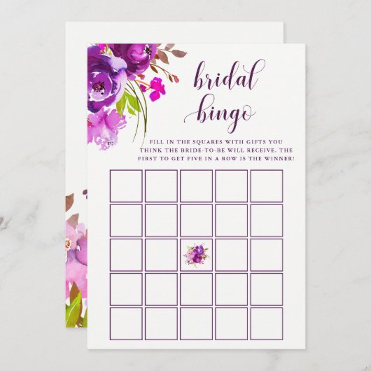 paarse bloemen | Vrijgezellenfeest Bingo spel Kaart (Voorkant / Achterkant)