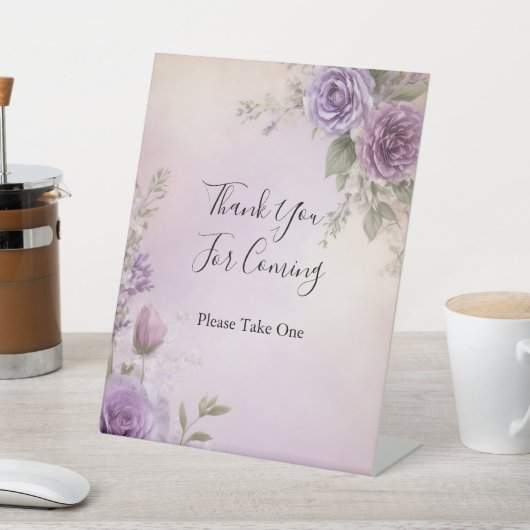 Paarse Bloemen Vrijgezellenfeest Favoriet Tafeltek Reclamebord Met Voetstuk (Insitu)