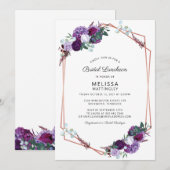 Paarse Bloemen Vrijgezellenfeest Luncheon Kaart (Voorkant / Achterkant)