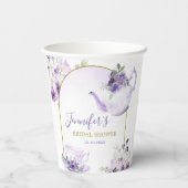 Paarse Bloemen Vrijgezellenfeest Tea Party Paper C Papieren Bekers (Achterkant)