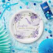 Paarse Bloemen Vrijgezellenfeest Tea Party Papier  Papieren Bordje (Feest)