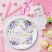 Paarse Bloemen Vrijgezellenfeest Tea Party Papier  Papieren Bordje (Feest)