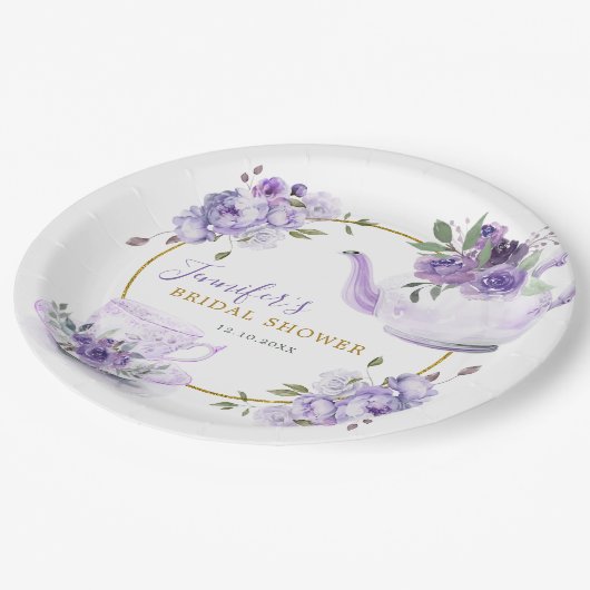 Paarse Bloemen Vrijgezellenfeest Tea Party Papier  Papieren Bordje (Gekanteld)