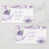 Paarse Bloemen Vrijgezellenfeest Tea Party Place C Plaatskaartje (Voorkant / Achterkant)