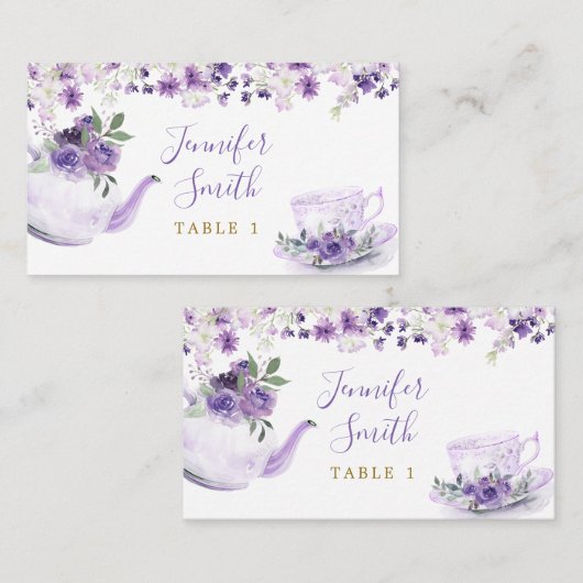 Paarse Bloemen Vrijgezellenfeest Tea Party Place C Plaatskaartje (Voorkant / Achterkant)