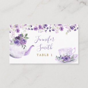 Paarse Bloemen Vrijgezellenfeest Tea Party Place C Plaatskaartje
