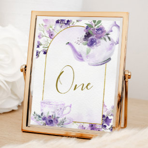 Paarse Bloemen Vrijgezellenfeest Tea Party Tafelnu Kaart