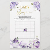 Paarse Bloemen Vrijgezellenfeest Thee Baby Bingo S (Voorkant)