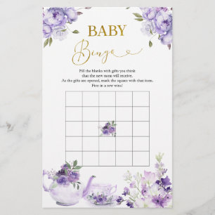 Paarse Bloemen Vrijgezellenfeest Thee Baby Bingo S