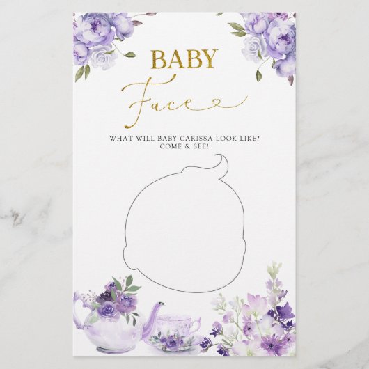 Paarse Bloemen Vrijgezellenfeest Thee Baby Gezicht (Voorkant)