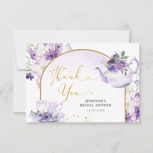 Paarse Bloemen Vrijgezellenfeest Thee Dank u kaart (Voorkant)