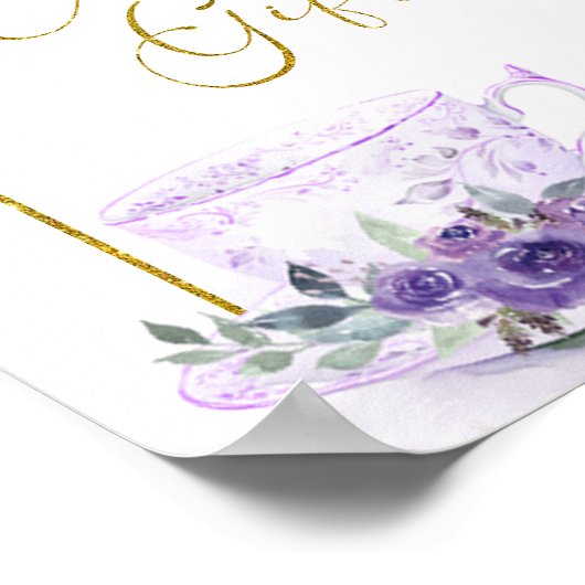 Paarse Bloemen Vrijgezellenfeest Thee Kaarten en g Poster (Hoek)