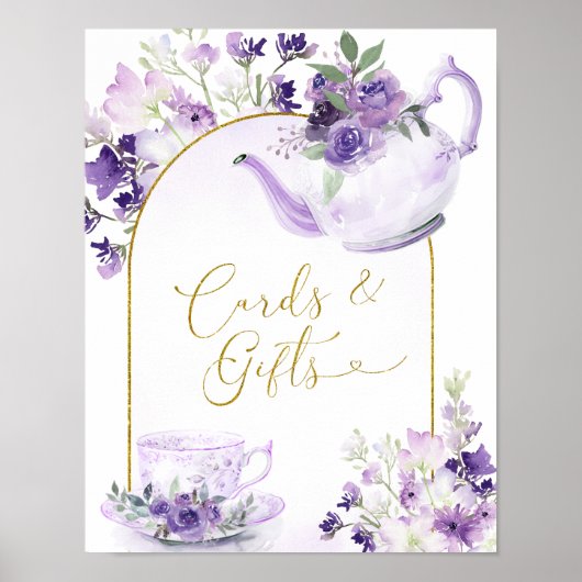 Paarse Bloemen Vrijgezellenfeest Thee Kaarten en g Poster (Voorkant)