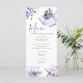 Paarse Bloemen Vrijgezellenfeest Thee Menu Kaart (Staand voorkant)