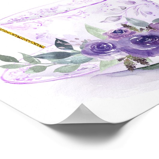 Paarse Bloemen Vrijgezellenfeest Thee Welkomstbord Poster (Hoek)