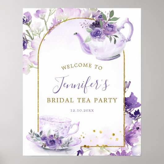 Paarse Bloemen Vrijgezellenfeest Thee Welkomstbord Poster (Voorkant)