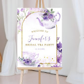 Paarse Bloemen Vrijgezellenfeest Thee Welkomstbord Poster