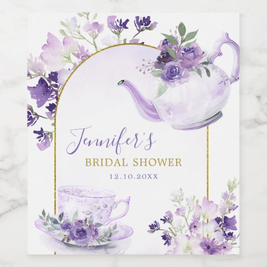 Paarse Bloemen Vrijgezellenfeest Thee Wijnflesje E Wijn Etiket (Enkel label)