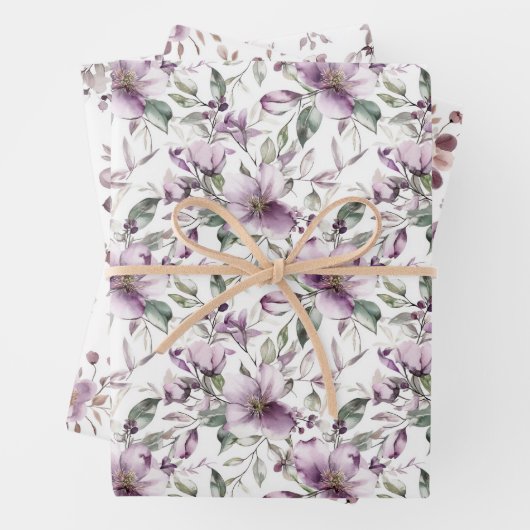 Paarse Bloemen Vrijgezellenfeest Verjaardag Haar b Inpakpapier Vel (In situ)