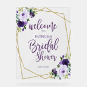 Paarse Bloemen Vrijgezellenfeest Welkom Acryl Bord (Voorkant)