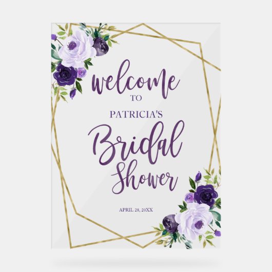 Paarse Bloemen Vrijgezellenfeest Welkom Acryl Bord (Voorkant)