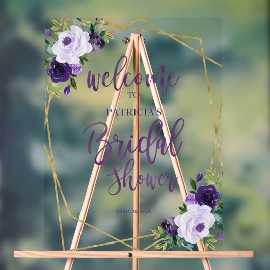 Paarse Bloemen Vrijgezellenfeest Welkom Acryl Bord (Neutraal)