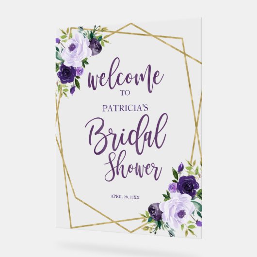 Paarse Bloemen Vrijgezellenfeest Welkom Acryl Bord (Hoek)