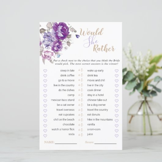 Paarse bloemen Vrijgezellenfeest zou ze liever spe (Staand voorkant)