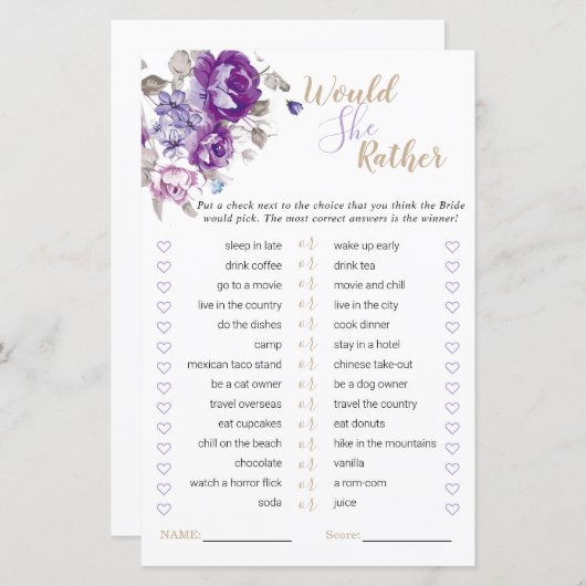 Paarse bloemen Vrijgezellenfeest zou ze liever spe (Voorkant / Achterkant)