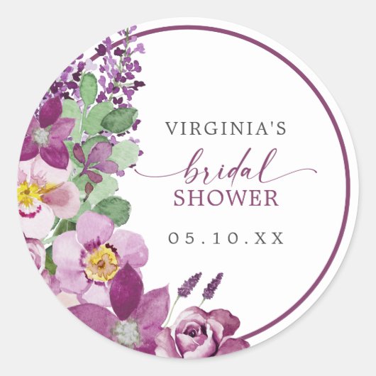 Paarse Bloemen Vrijgezellenfeesten Sticker (Voorkant)