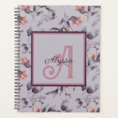 Paarse Bloemen Vrouwelijke Monogrammed Initiaal & Planner (Voorkant)