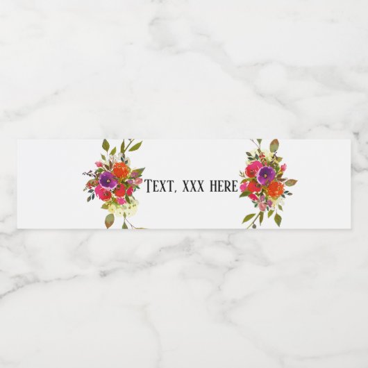 paarse bloemen waterfles etiket (Enkel label)