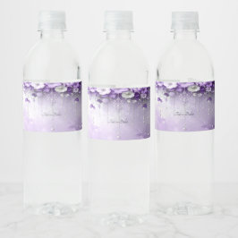 Paarse Bloemen Waterfles Label Etiket