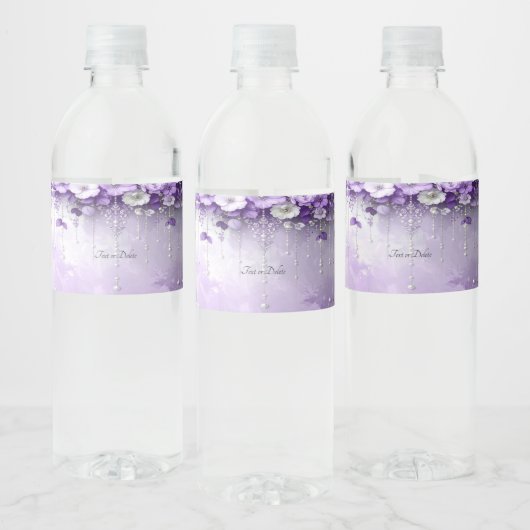Paarse Bloemen Waterfles Label Etiket (Flessen)