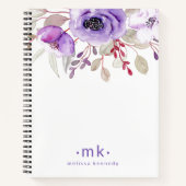 Paarse Bloemen Waterverf Aangepaste Naam Monogram Notitieboek (Voorkant)