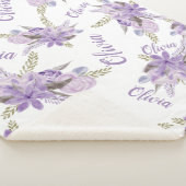 Paarse bloemen waterverf Baby Meisje Naam script Sherpa Deken (3/4)