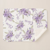 Paarse bloemen waterverf Baby Meisje Naam script Sherpa Deken (Voorkant (horizontaal))