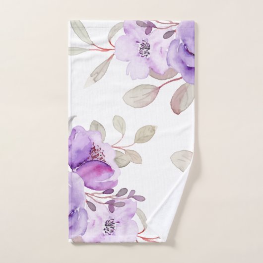 Paarse Bloemen Waterverf Bash Wit Bad Handdoek (Handdoek)