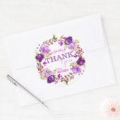 Paarse bloemen Waterverf bloemenkrans dank u Ronde Sticker (Envelop)