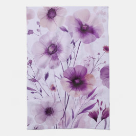 Paarse Bloemen Waterverf Bloesems Elegant  Theedoek