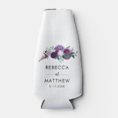 Paarse Bloemen Waterverf Botanische Bruiloft Flesjeskoeler (Voorkant)