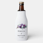 Paarse Bloemen Waterverf Botanische Bruiloft Flesjeskoeler (Fles Voorkant)