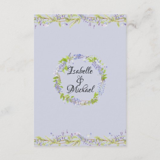 Paarse Bloemen Waterverf Bruiloft Details Kaart (Achterkant)