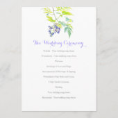 Paarse bloemen waterverf bruiloft programmakaart (Achterkant)