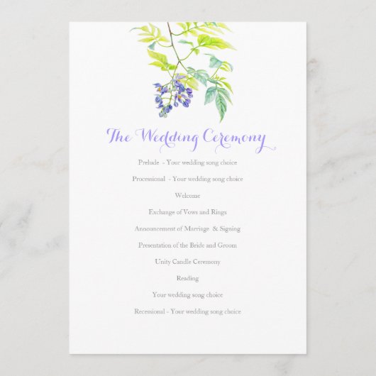Paarse bloemen waterverf bruiloft programmakaart (Achterkant)