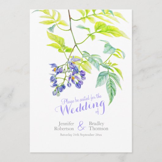 Paarse bloemen waterverf bruiloft programmakaart (Voorkant)