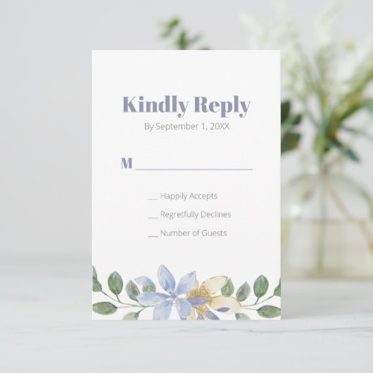 Paarse Bloemen Waterverf Bruiloft Reactie Kaart (Staand voorkant)