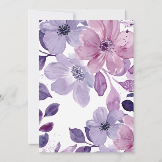 Paarse Bloemen Waterverf Brunch Uitnodigen Kaart (Achterkant)