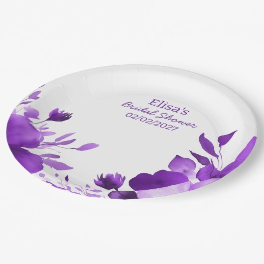 Paarse Bloemen Waterverf Custom Vrijgezellenfeest Papieren Bordje (Gekanteld)