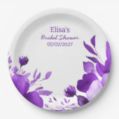 Paarse Bloemen Waterverf Custom Vrijgezellenfeest Papieren Bordje (Voorkant)